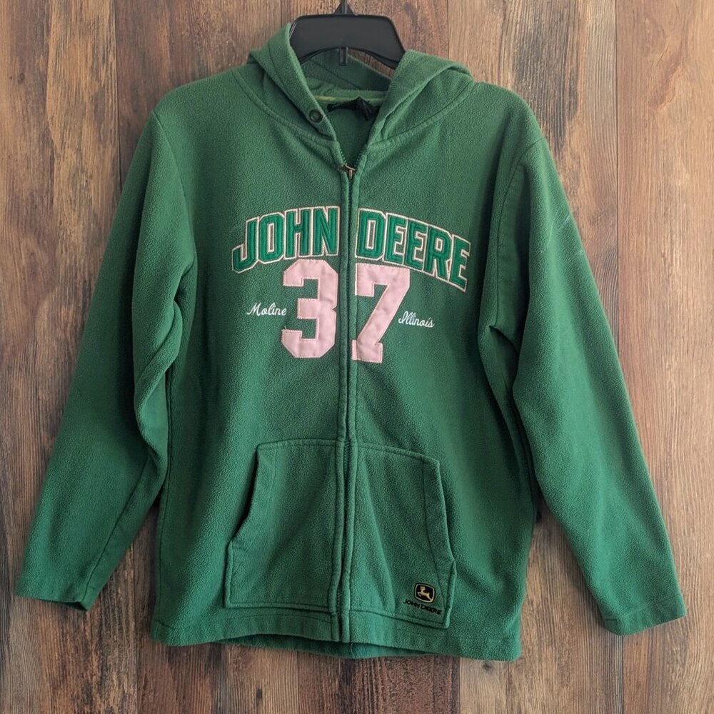 John Deer Hoodie Full Zip Fleece Vintage Jacket Green S